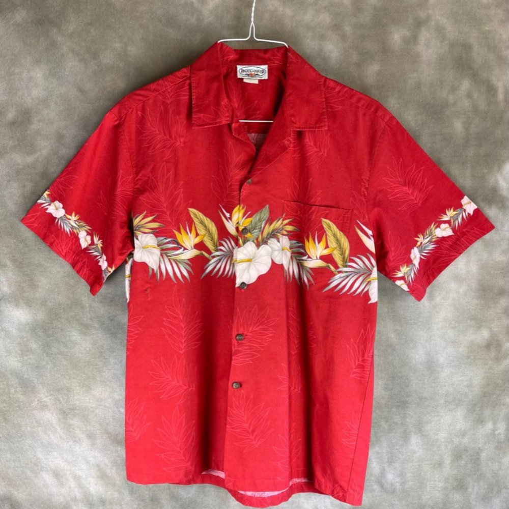 Vintage Red Men's Large Pacific Legend Apparel Hawaiian Shirt Floral Pattern